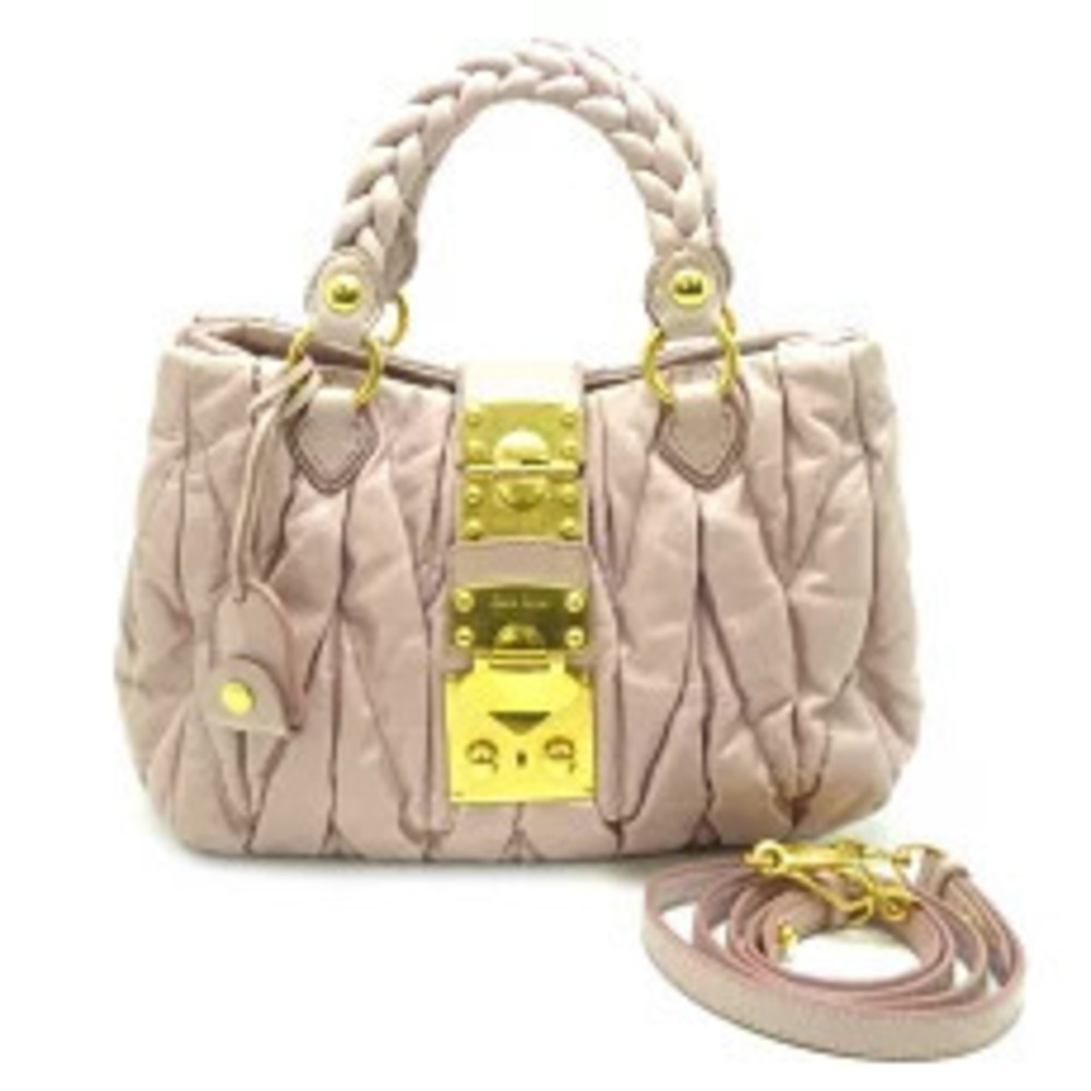 Miu Miu BAULETTO APERTO Matelasse Bag TU Handbag Leather Pink